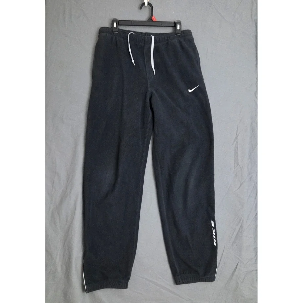 Vintage Nike Fleece Pants Mens Medium Black Spell Out Y2K Sweatpants Ankle Zip